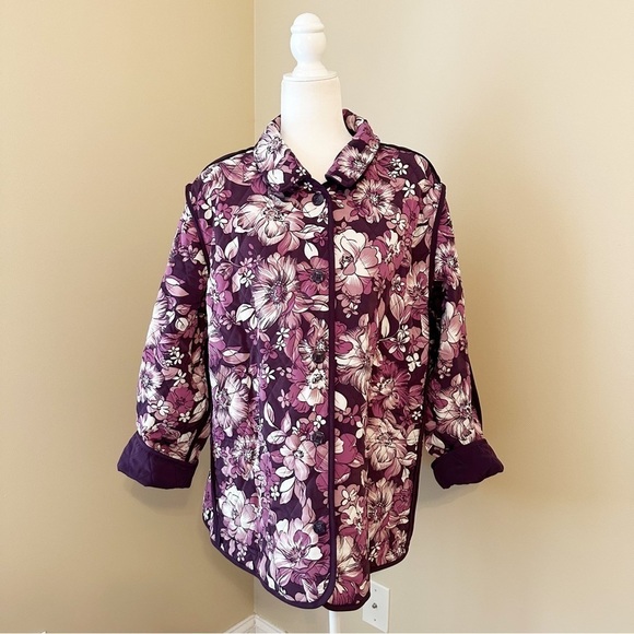 Susan Graver Reversible Purple Floral Quilted Rain Jacket NWT - 1X - Picture 3 of 14